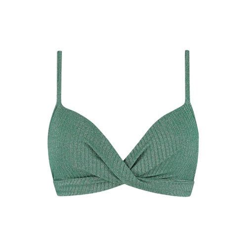 Beachlife voorgevormde beugel bikinitop met lurex en textuur groen