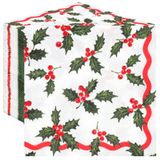 Talking Tables 100 x Kerst Servetten Papier Xmas Wegwerp Serviettes met Hulst en Bessen - Familievriendelijke Feestelijke Servies Decoraties Rood en Wit en Groen 2ply 33cm