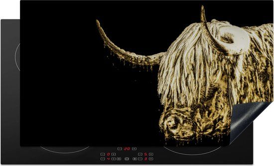 KitchenYeah® Inductie beschermer 91.6x52.7 cm - Schotse Hooglander - Zwart - Goud