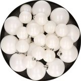 Decoris Kaemingk B.V. Kerstversiering kunststof kerstballen winter wit 6-8-10 cm pakket van 22x stuks - Kerstboomversiering