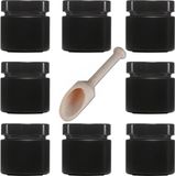mikken 8 x kruidenpotjes 125 ml, zwarte glazen potten incl. kruidenschep