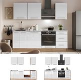 Vicco Complete keukeneenheid Fame-Line, Wit Hoogglans/Goudkleurig Eiken, 230 cm zonder werkblad