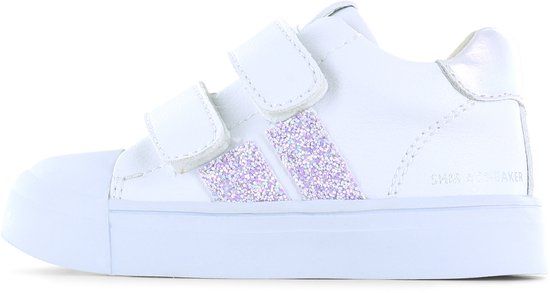 Shoesme Witte Sneaker Met Lila Stripings - Sneakers Kinderen - Meisjes - White Lilac - Microfiber leer - Maat 30