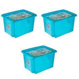 keeeper Paw Patrol-opbergbak karolina met deksel, stapelbaar en draaibaar, voor kinderen, 30 l, blauw (Fresh Blue), transparant, 3 stuks