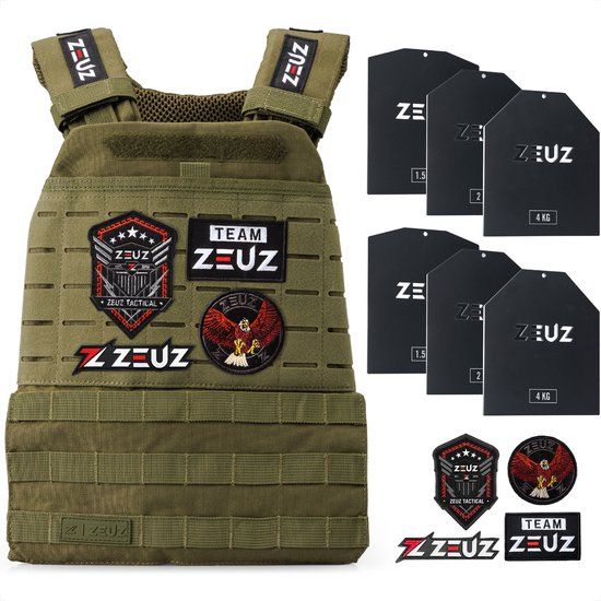ZEUZ Gewichtsvest 16,5 KG voor CrossFit & Fitness – Tactical Weighted Vest & Trainingsvest - Verstelbaar in Gewichten – 19 Standen - Groen