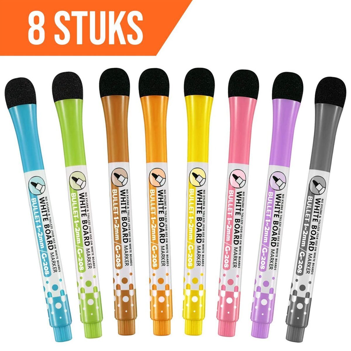 Bablue Whiteboard Stiften - 8 Stuks - Met Wisser