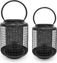 FlinQ Industriële Lantaarn Set - 2x Buitenlamp - Metaal - Zwart - LED - IP44 - Batterij