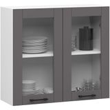AKORD OLIWIA Vitrinekast, Keukenkast modulaire W80 H720 met 2 Deuren / Hangkast / Bovenkast / Wit - Grafietgrijs / 80 x 72 x 30 cm