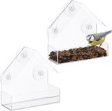 Relaxdays Decoratieve raam voederhuisjes voor vogels - set van 2 - kunststof - transparant