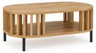 3xE living Table basse à lamelles 68 cm, chêne Wotan | L 68 x P 68 x H 38 cm, 1 étagère, pieds métalliques, façade à lamelles
