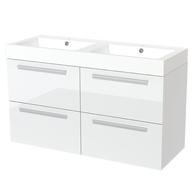 Maxaro Badkamermeubel 120cm Modulo Hoogglans Wit 4 Lades Vlak Wastafel Mineraalmarmer