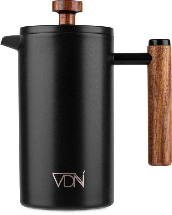 VDN French press Cafetiere - 0.7 L - Verse koffiemaker - Dubbelwandig RVS koffiepers - Zwart