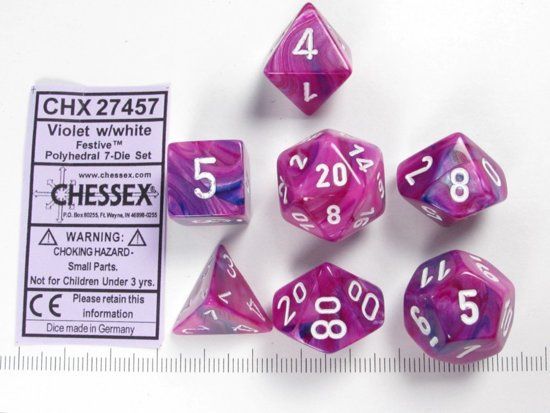 Chessex Dice Set 7 Poly Festive Violet w/White - Plastic - Purple - 0601982024895