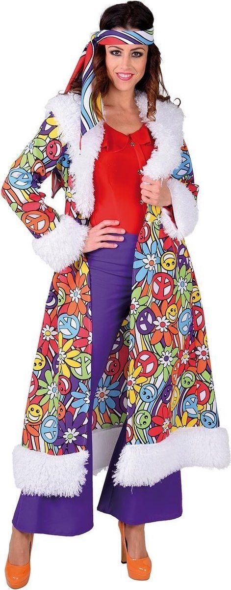 Magic by Freddy Hippie Kostuum | Hippie Mantel Lang Smileys Vrouw | Small / Medium | Carnaval kostuum | Verkleedkleding
