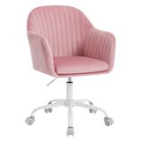 WOLTU Bureaustoel, ergonomisch, thuiskantoor, in hoogte verstelbaar, make-upstoel met armleuningen, draaistoel met wielen, fluwelen metalen frame, belasting 150 kg, roze