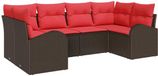 vidaXL Ensemble de banc de jardin 6 pièces poly rotin marron et rouge