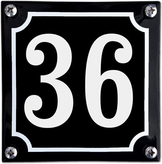 EmailleDesign® Zwart emaille huisnummer - 36