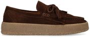 Manfield - Dames - Bruine suède loafers met franjes - Maat 40