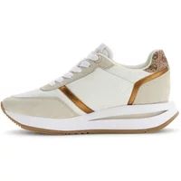 Guess Sportschoenen voor dames, wit en beige met gouden details, witte zool, casual retrostijl, Beige, 36 EU