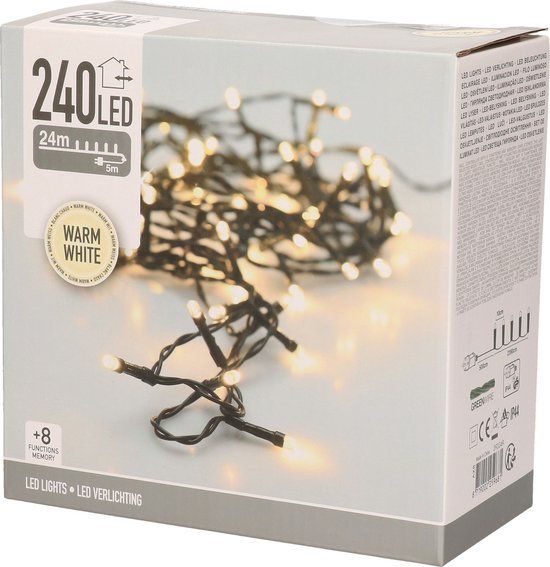 DecorativeLighting LED Lichtsnoer - 24 meter - 240 LED - Warm Wit - 8 Functies