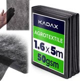 KADAX Unkrautvlies 1.6 x 5 m, 50 g/m², Schwarz Gartenvlies aus Polypropylen, Wasserdurchlässig Mulchvlies gegen Unkraut, Unkrautfolie für Garten, Pflanzfolie