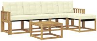vidaXL - Bank loungeset - 5 zitplekken - Wit en crème - Acacia hout