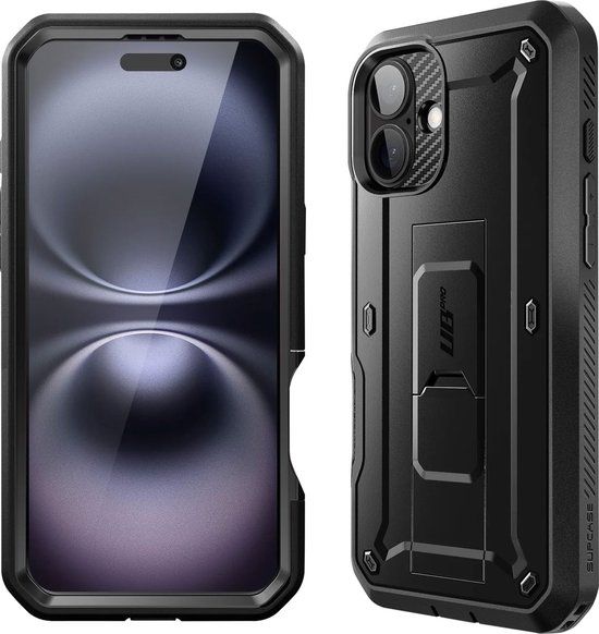 Supcase 360 Backcase hoesje met screenprotector geschikt voor iPhone 16 - Zwart