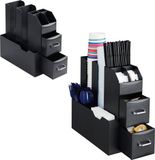 BRASQ Koffie en Thee Organizer Zwart – Ruimtebesparende Keukenorganizer met 9 Vakken & 2 Lades - Koffie Station