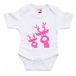 Bellatio Decorations Kerst baby rompertje - wit - glitter roze - rendier - Kerst cadeau 80