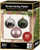 Bellatio Decorations Shoppartners Bv 101 stuks Kerstballen mix zilver-roze-groen voor 150 cm boom - kerstballen pakket