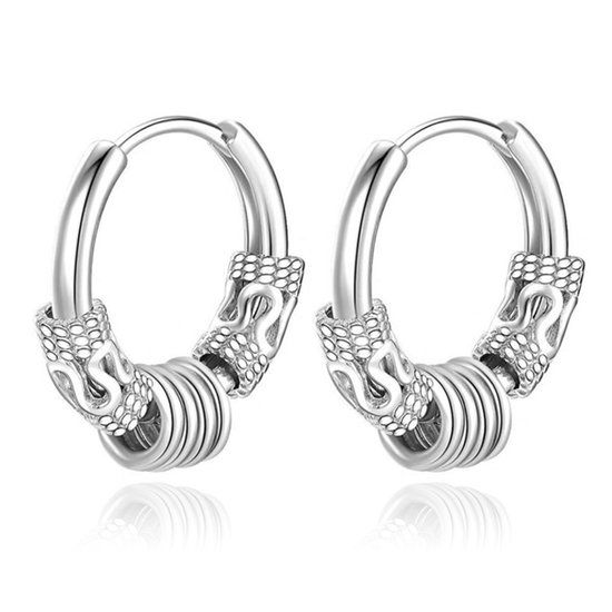Mendes Lookinggoodtoday Heren oorringen staal zilverkleurig met details en 4 ringen - 16mm