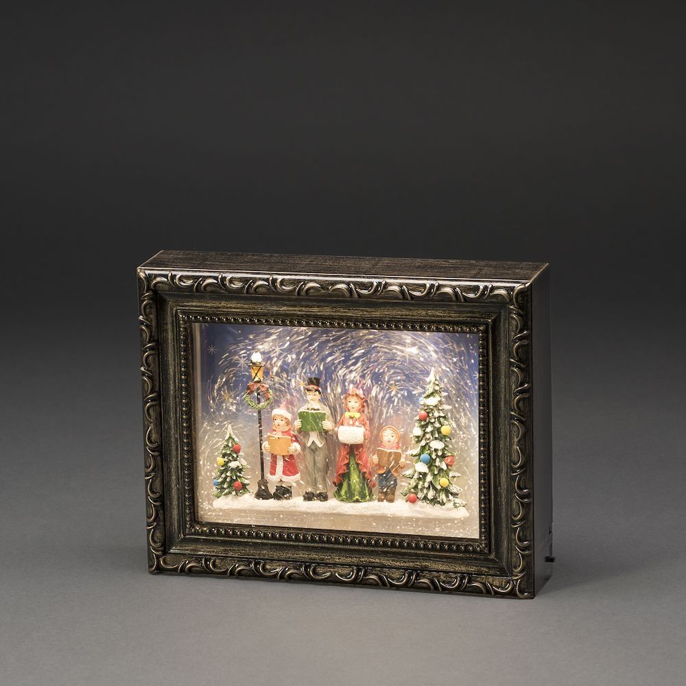 Konstsmide LED Kerstframe met kerstkoor - Warm wit - 19,5x14,5cm - Sneeuwlantaarn - Kerstverlichting op batterijen incl. Timer