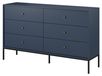3xE living Commode 6 tiroirs 154 cm, bleu marine, poignées noires, 154 x 39 x 83 cm