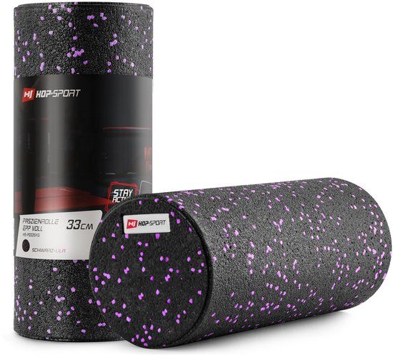 Hop-Sport HS-P033SYG – Fascia-rol – Gladde massage roller – Gemiddelde hardheid – Zwart/Paars