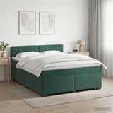 vidaXL Boxspringbed met matras en LED-verlichting, donkergroen, 140 x 200 cm, fluweel