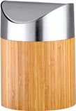 Axentia Cosmetische emmer Bonja van bamboe en roestvrij staal mat geborstelde zwenkdekselemmer kleine cosmetica mini-prullenbak met inzet-badkamer afvalemmer 0,8 liter, zilver/houtkleurig, 12 x 12 x 16,5 cm