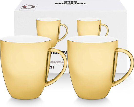 vtwonen Mokken met Oor - Goud - Porselein - Set van 2 - 250ml