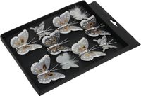 Othmar Decorations vlinders op clip - 10x - grijs/zilver - 5-8 cm - kunststof