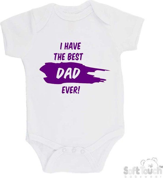 Merkloos / Sans marque Romper "I have the best dad ever!" - Unisex - Katoen - Wit/paars - Maat 68/74