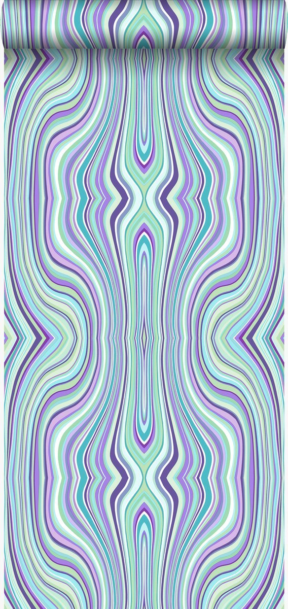 Origin Wallcoverings behang grafische lijnen turquoise en paars - 347226 - 53 cm x 10,05 m