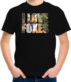 Bellatio Decorations Shoppartners Bv Tekst shirt I love foxes met dieren foto van een vos zwart voor kinderen - cadeau t-shirt vossen liefhebber - kinderkleding / kleding 122/128