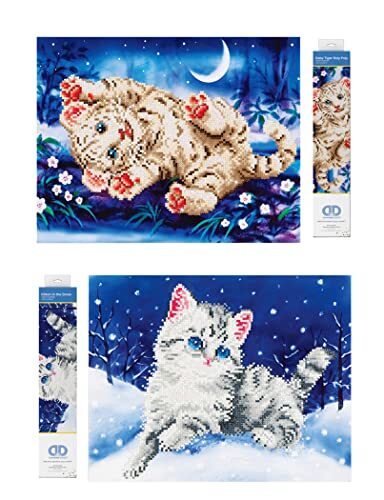 Pracht Creatives Hobby Diamond Dotz 69502 - Diamond Painting plaatjes voor kinderen & volwassenen, doe-het-zelf set met de motieven "Baby Tiger" en "Kitten in de sneeuw", evenals bijpassende accessoires