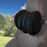 Unyqoos® Coussin de voiture pour le cou – forme ergonomique en S, mousse à mémoire respirante, housse amovible avec fermeture éclair, sangle réglable, noir