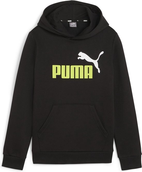 PUMA ESS+ 2 Col Big Logo Hoodie FL B FALSE Trui - PUMA Black-Lime Sheen