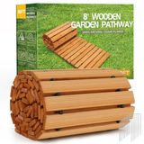 RELIANCER Houten tuinpad, uitrol ceder rechte loopbrug voor buiten, terraspad decoratieve tuin promenade looppaden, weerbestendig oprolbaar strand houten wegvloer, bruiloftsfeestpaden (8')