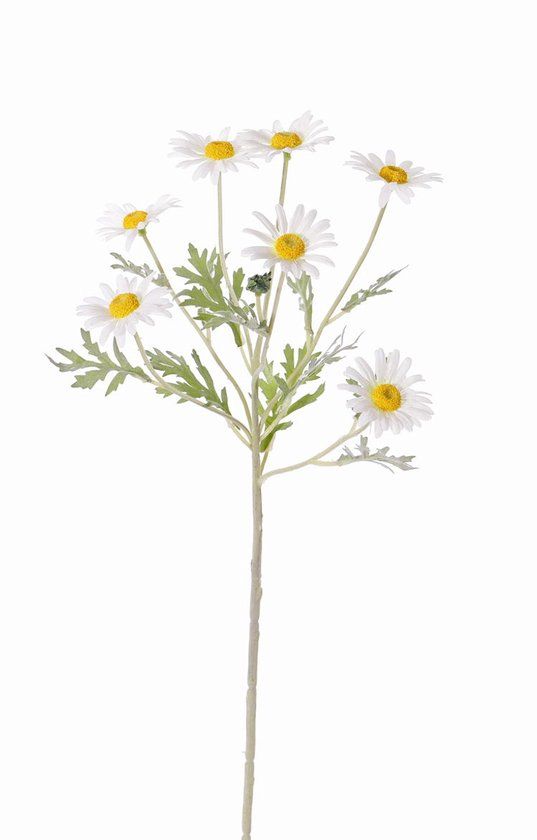 Top Art Margriet Leucanthemum 7 bloemen dia. 5 cm 1 knop & 7 bladeren flocked 57 cm kunstbloem