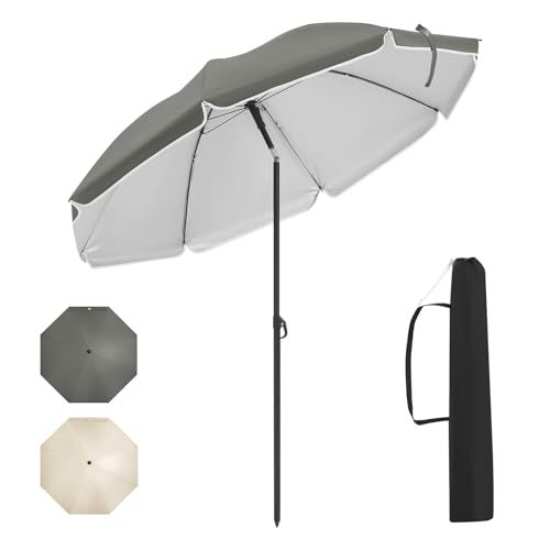 WOLTU Balkonparasol, diameter 135/155/175 cm, UPF 50+, in hoogte en helling verstelbaar, draagtas, ronde tuinparasol voor balkon, tuin, strand, beige/grijs