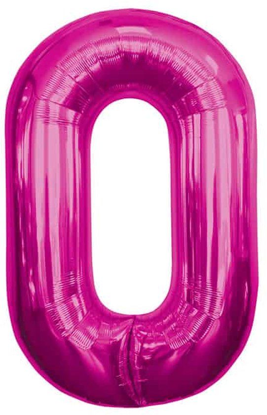 Folat - Folieballon Cijfer 0 Magenta - 86 cm