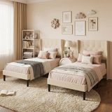 Bealife AF14 Bedframe - 200 x 90 cm - Gestoffeerd Hoofdbord - Beige