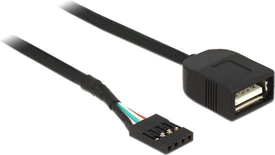 Delock Pin Header adapter USB2.0 - USB-A - 0,20 meter - Zwart